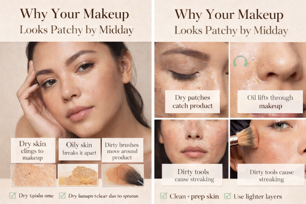 why your makeup looks patchy by midday